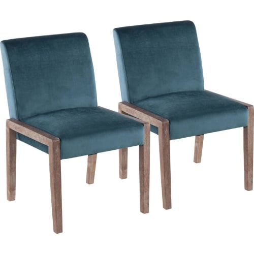 Carmen Dining Chair in White Washed Wood & Crushed Teal Blue Velvet (Set of 2)